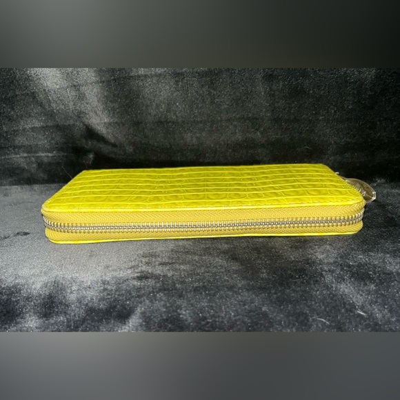 Furla Long Wallet Leather Ostrich Embossed Yellow NWOT - Picture 4 of 7